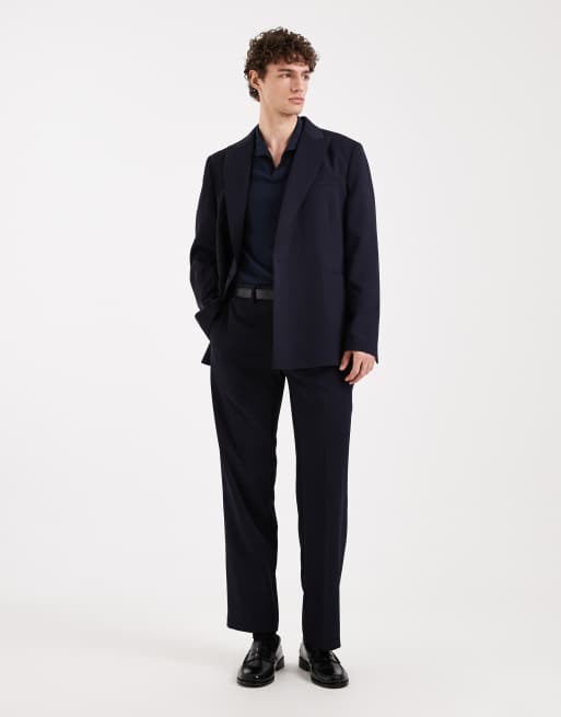 ASOS DESIGN - Marineblå dobbeltradet habitjakke med sjalsrevers i regular fit, 2 af 5