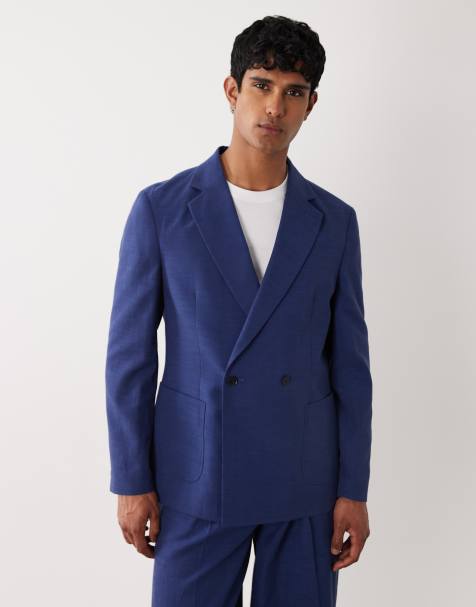 ASOS DESIGN - Marineblå dobbeltradet habitjakke med tekstur i Regular Fit - view 1