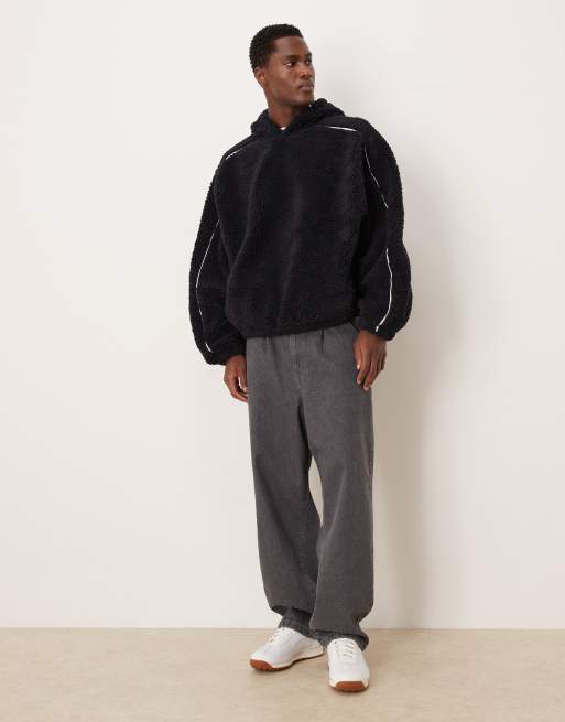 ASOS DESIGN - Marineblå ekstremt oversized hættetrøje med kontrasterende kanter i teddy-stof, 2 af 5