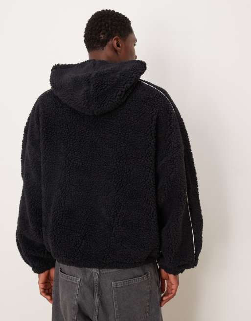 ASOS DESIGN - Marineblå ekstremt oversized hættetrøje med kontrasterende kanter i teddy-stof, 3 af 5