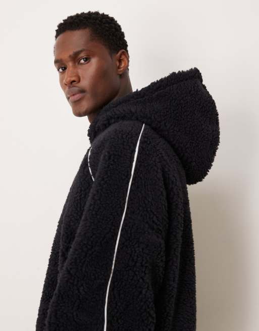 ASOS DESIGN - Marineblå ekstremt oversized hættetrøje med kontrasterende kanter i teddy-stof, 4 af 5