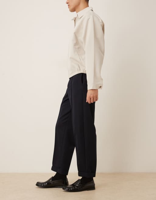 ASOS DESIGN - Marineblå elegante bukser med carrot-pasform og opsmøgede buksekanter, 3 af 5