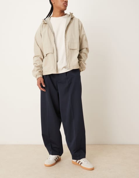 ASOS DESIGN - Marineblå elegante bukser med plisseringer og brede barrel-ben - view 1