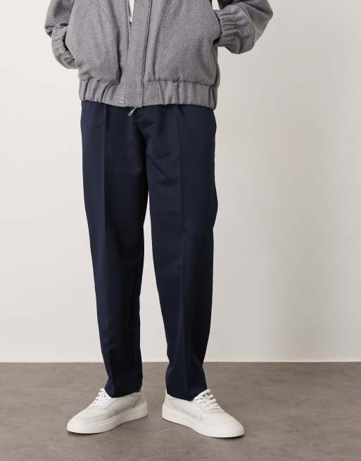 ASOS DESIGN - Marineblå elegante oversized bukser med indsnævrede ben og læg foran, 3 af 5