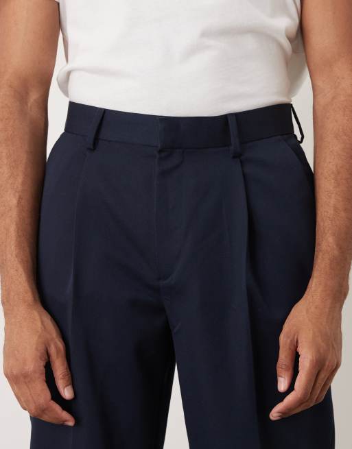 ASOS DESIGN - Marineblå elegante oversized bukser med indsnævrede ben og læg foran, 4 af 5