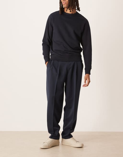 ASOS DESIGN - Marineblå elegante oversized bukser med tapered ben og elastisk talje med smalt bælte, 2 af 5