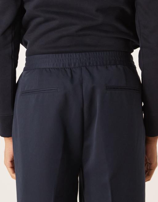 ASOS DESIGN - Marineblå elegante oversized bukser med tapered ben og elastisk talje med smalt bælte, 5 af 5