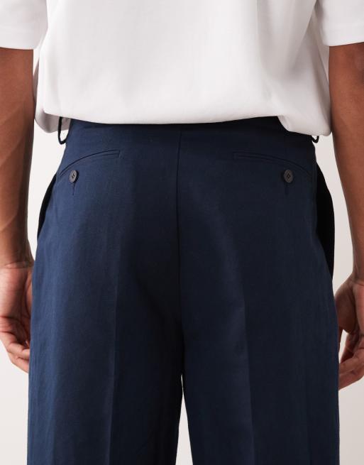 ASOS DESIGN - Marineblå elegante oversized tapered bukser med læg i hørrig blanding, 4 af 5