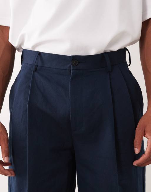ASOS DESIGN - Marineblå elegante oversized tapered bukser med læg i hørrig blanding, 5 af 5