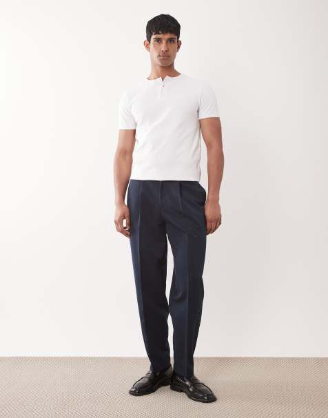ASOS DESIGN - Marineblå elegante tapered bukser med plisseringer og oversized pasform - view 1