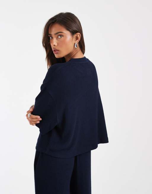 ASOS DESIGN - Marineblå firkantet croptop i tekstureret strik med knapper, 3 af 4