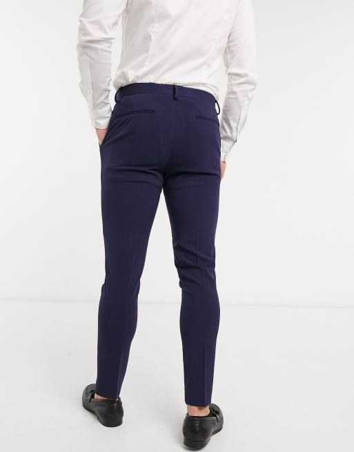 ASOS DESIGN - Marineblå habitbukser i super skinny pasform med firevejs stræk, 2 af 4