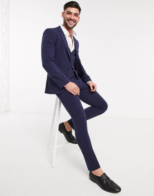 ASOS DESIGN - Marineblå habitbukser i super skinny pasform med firevejs stræk, 4 af 4