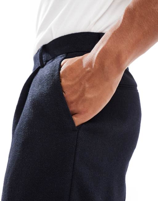 ASOS DESIGN - Marineblå habitbukser i twill-/uldblanding med brede ben, 4 af 5