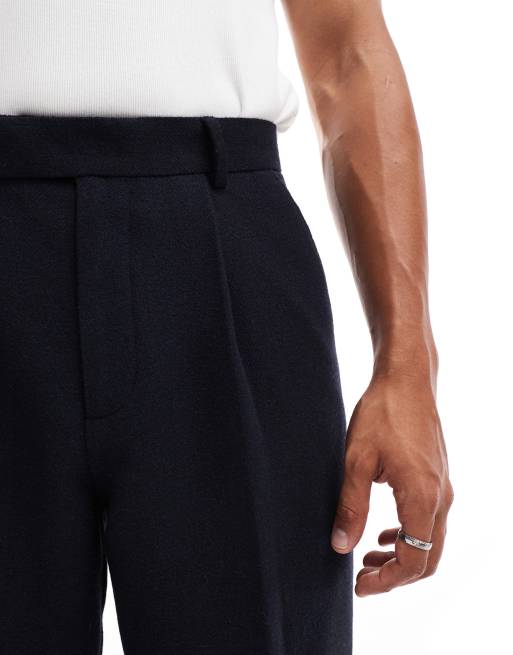 ASOS DESIGN - Marineblå habitbukser i twill-/uldblanding med brede ben, 5 af 5