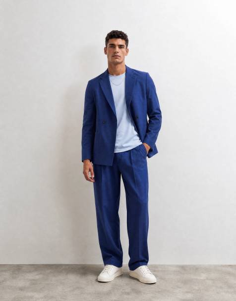 ASOS DESIGN - Marineblå habitbukser med barrel-ben og nistret tekstur - view 1