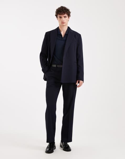 ASOS DESIGN - Marineblå habitbukser med lige ben - view 1