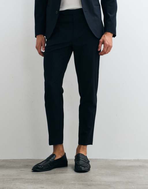 ASOS DESIGN - Marineblå habitbukser med tapered fit, 3 af 5