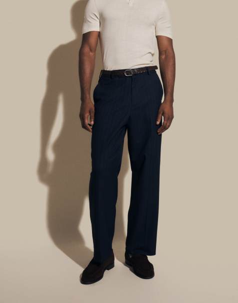 ASOS DESIGN - Marineblå habitbukser med vide ben og nålestriber - view 1
