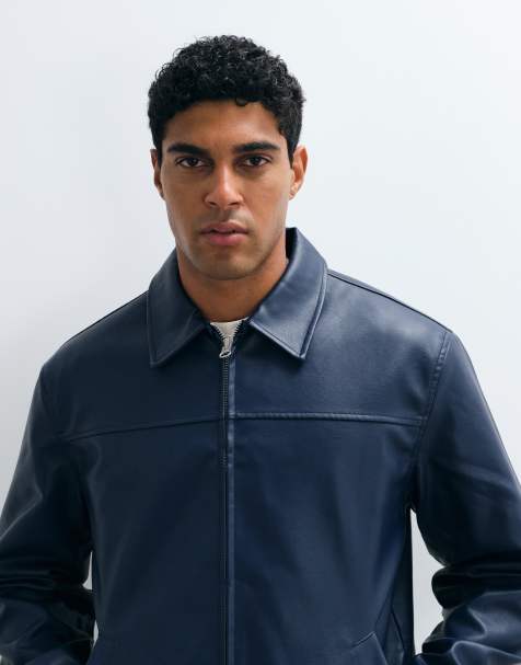 ASOS DESIGN - Marineblå Harrington-jakke i imiteret læder - view 1