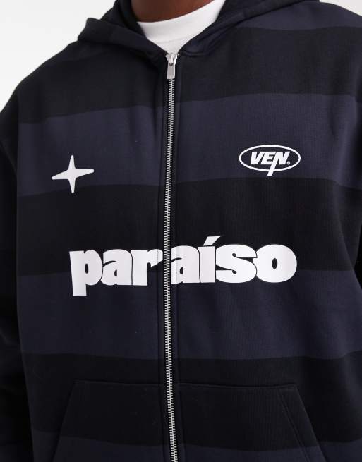 ASOS DESIGN - Marineblå hættetrøje med lynlås og print, 4 af 5