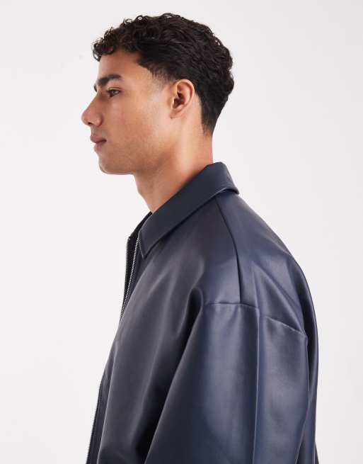 ASOS DESIGN - Marineblå jakke i læderlook, 4 af 5
