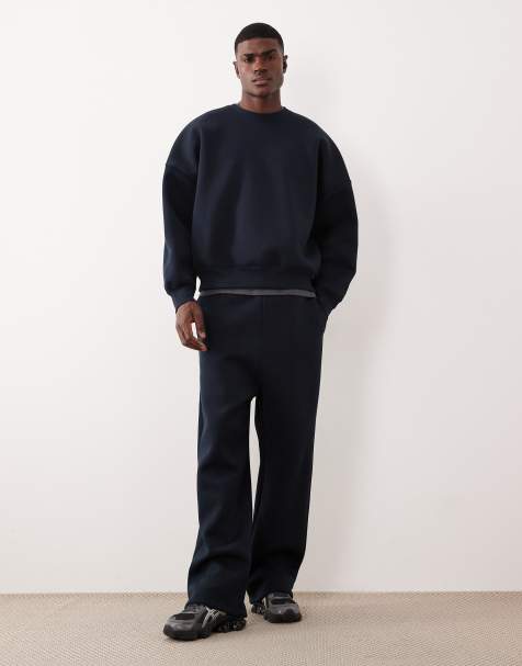 ASOS DESIGN - Marineblå joggingbukser i kraftigt stof i scuba-stil med vide ben - view 1