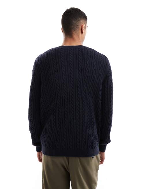 ASOS DESIGN - Marineblå kabelstrikket cardigan med rund hals, 2 af 4