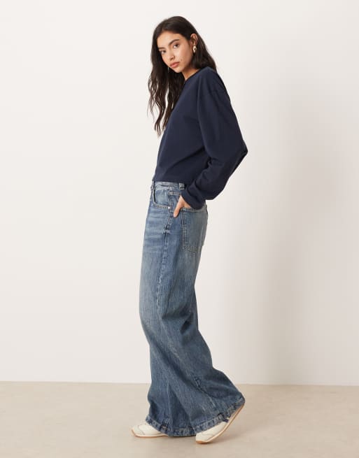 ASOS DESIGN - Marineblå, kasseformet og cropped T-shirt med lange ærmer, 2 af 4