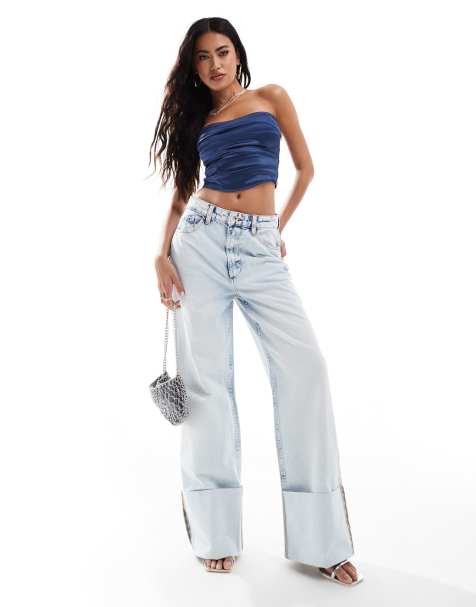 ASOS DESIGN - Marineblå korset-top i satin - view 1