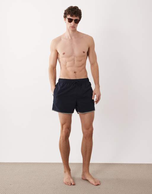 ASOS DESIGN - Marineblå korte badeshorts med broderi, 3 af 6