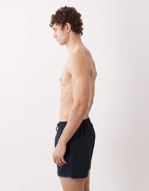 ASOS DESIGN - Marineblå korte badeshorts med broderi, 4 af 6