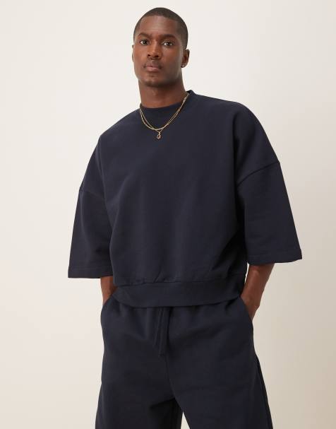 ASOS DESIGN - Marineblå kraftig ekstremt oversized sweatshirt med korte ærmer - Del af sæt - view 1