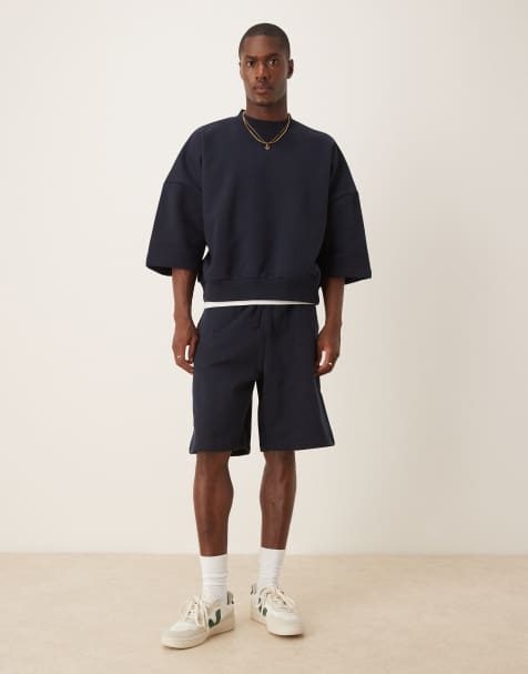 ASOS DESIGN - Marineblå kraftige oversized shorts - Del af sæt - view 1