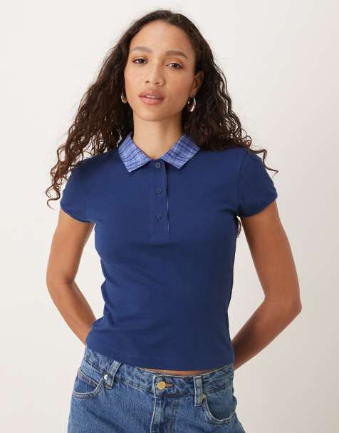 ASOS DESIGN - Marineblå krympet polo-T-shirt med hybridkrave - view 1