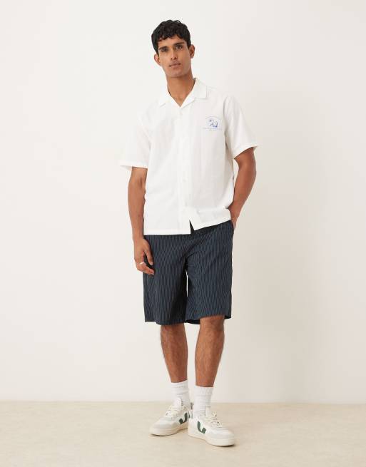 ASOS DESIGN - Marineblå lange pull-on-shorts med nålestriber, 2 af 5