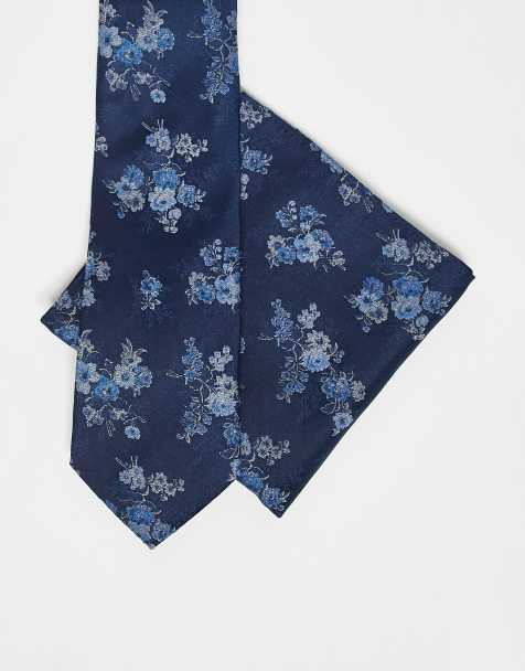 ASOS DESIGN - Marineblå lommeklud og slips med blomstermønster - view 1