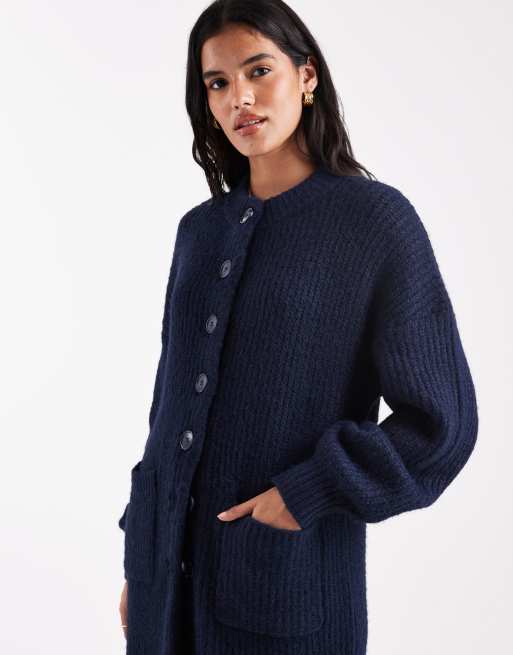 ASOS DESIGN - Marineblå longline-cardigan i strik med rund hals, 2 af 4