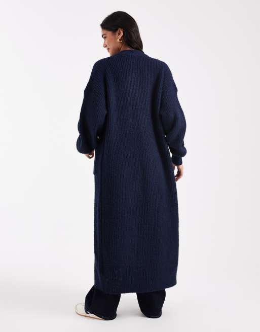ASOS DESIGN - Marineblå longline-cardigan i strik med rund hals, 3 af 4
