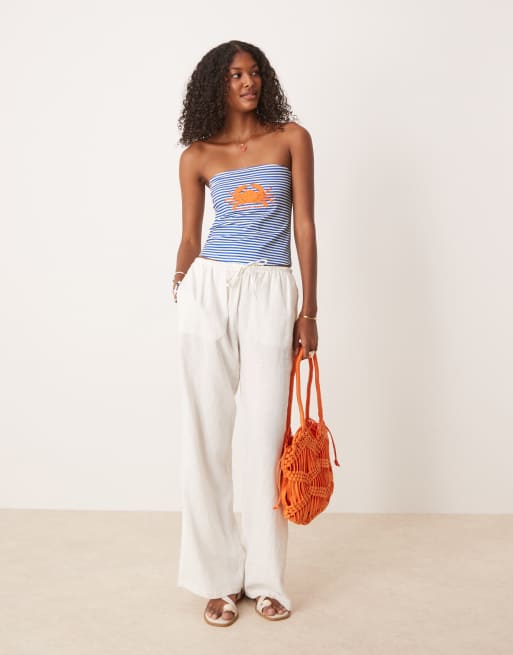 ASOS DESIGN - Marineblå longline-top med bandeau-snit og applikeret krabbegrafik, 2 af 4