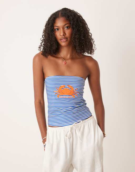 ASOS DESIGN - Marineblå longline-top med bandeau-snit og applikeret krabbegrafik, 3 af 4