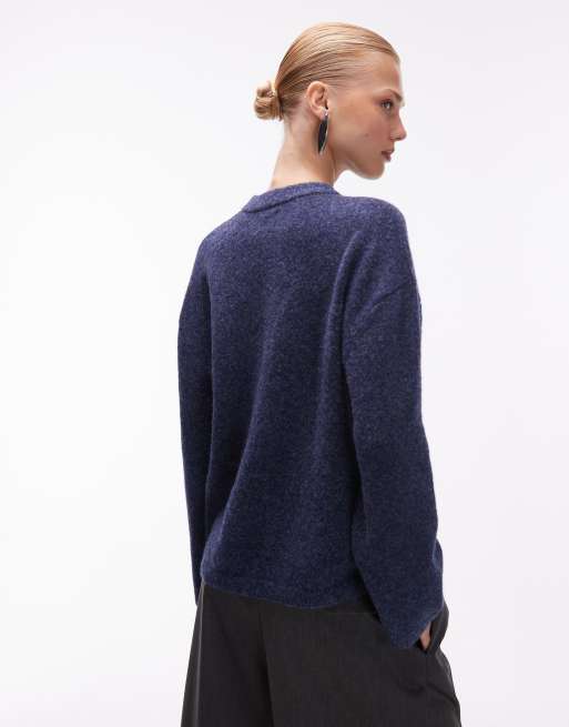 ASOS DESIGN - Marineblå longline-trøje med rund hals , 3 af 4