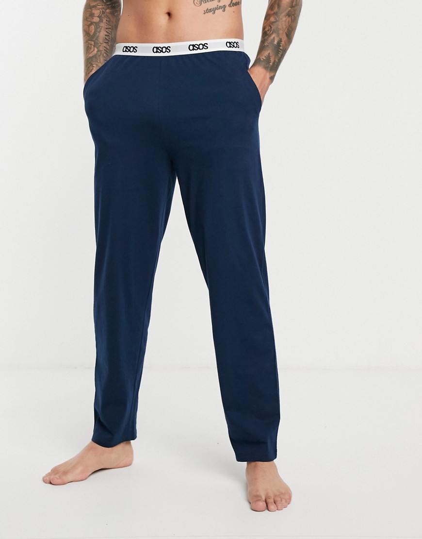 ASOS DESIGN - Marineblå lounge pyjamasbukser med logo-taljekant