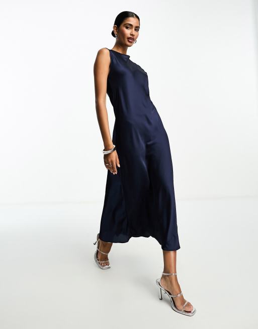 ASOS DESIGN - Marineblå midikjole i satin, 2 af 4