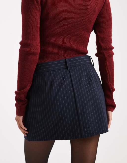 ASOS DESIGN - Marineblå mininederdel med nålestriber, 4 af 5