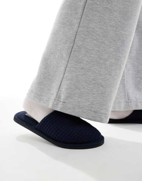 ASOS DESIGN - Marineblå mule-hjemmesko med vaffeltekstur - view 1