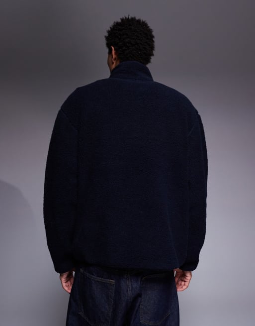 ASOS DESIGN - Marineblå og afslappet sweatshirt i imiteret lammeskind med ståkrave og lynlås , 3 af 5