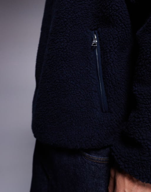 ASOS DESIGN - Marineblå og afslappet sweatshirt i imiteret lammeskind med ståkrave og lynlås , 5 af 5
