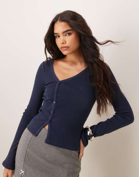 ASOS DESIGN - Marineblå og asymmetrisk top i superblød ribstrik - view 1