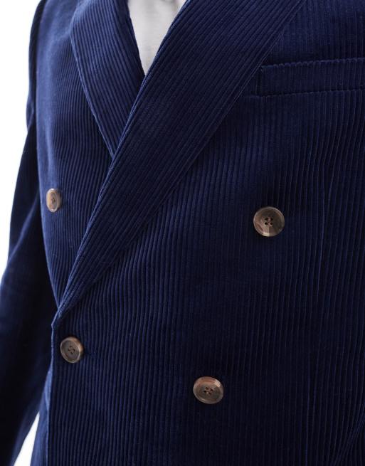  ASOS DESIGN - Marineblå og dobbeltradet slim fit-blazer i jernbanefløjl, 3 af 5